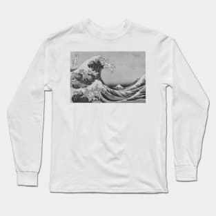 Black and White Japanese Great Wave off Kanagawa by Hokusai Long Sleeve T-Shirt